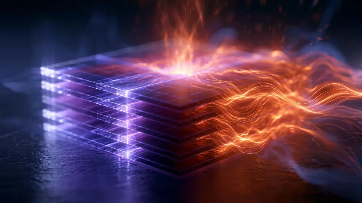 تصميم ثلاثي الأبعاد يوضح تفاعل الضوء مع المغناطيسية داخل مادة كمومية رقيقة جداً
